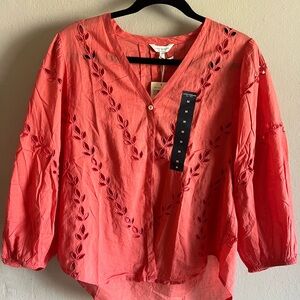 Lucky Brand Coral Embroidered Blouse